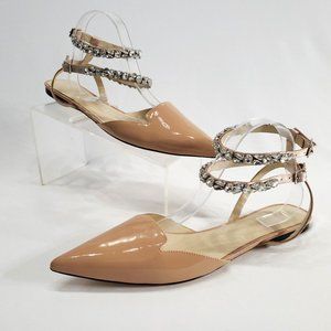 Aminah Abdul Jillil Soleil Flats Jeweled Ankle Strap Nude Patent Leather Sz 11 M